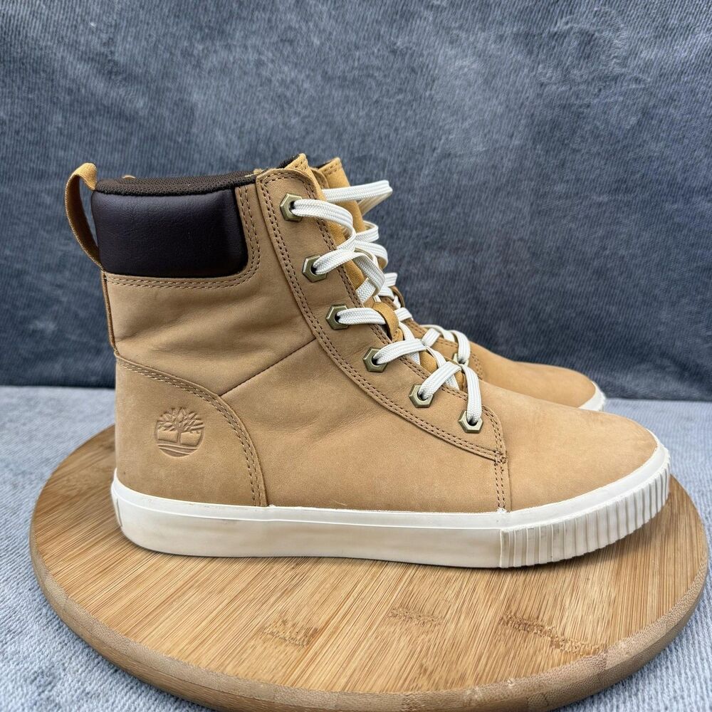 Timberland Boots Womens Size 8 Beige Nubuck Combat Ankle High Top Lace Up A2C3S